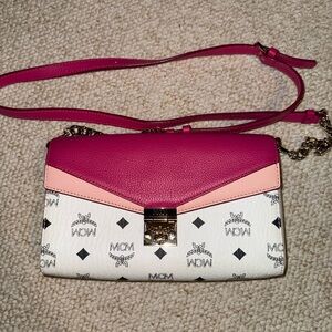MCM Pink and Blush Logo Crossbody Bag with Gold Hardware